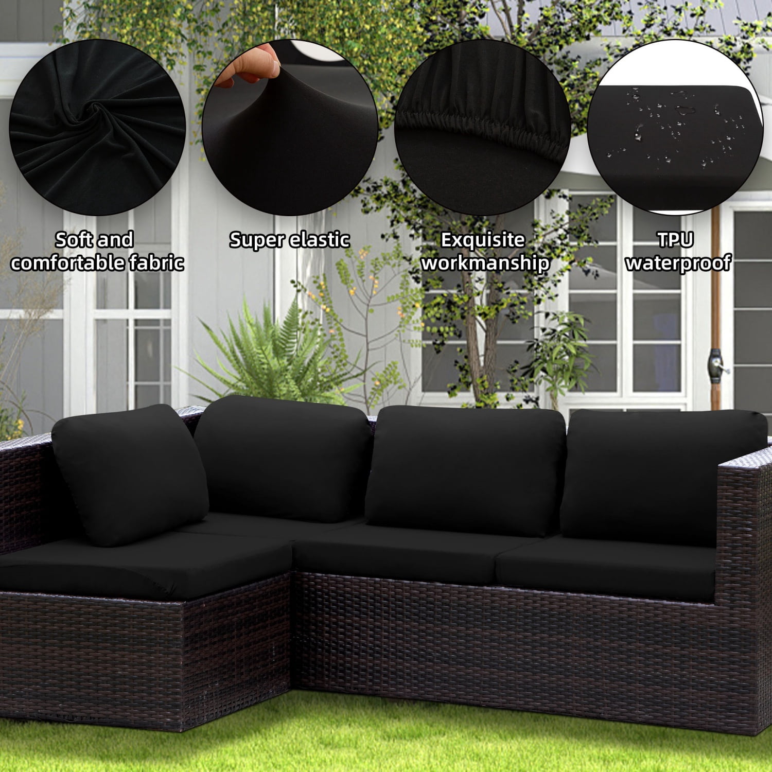 SUKAIKEQA Outdoor Cushion Covers Set,14PCS Patio Furniture Couch Seat Slipcovers, Replacement for Sofa Sectional Chair(Cover，Only)