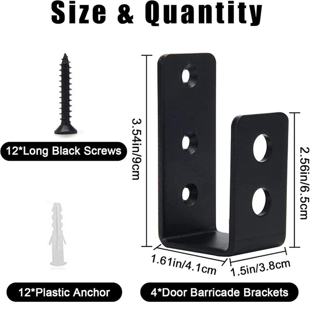 2 Pack Heavy Duty 2x4 Door Barricade Brackets Steel U Bracket Drop Open Bar Security Holder Door Lock Brackets for Home, Barn, Shed, Garage, Gate to Security Door Reinforcement Fits Holder Bar, Black