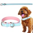 thumbnail image 1 of Elegante collar para perros de piel sintética de color azul claro con hebilla de metal color bronce para mascotas pequeñas y medianas, talla M, 1 of 8