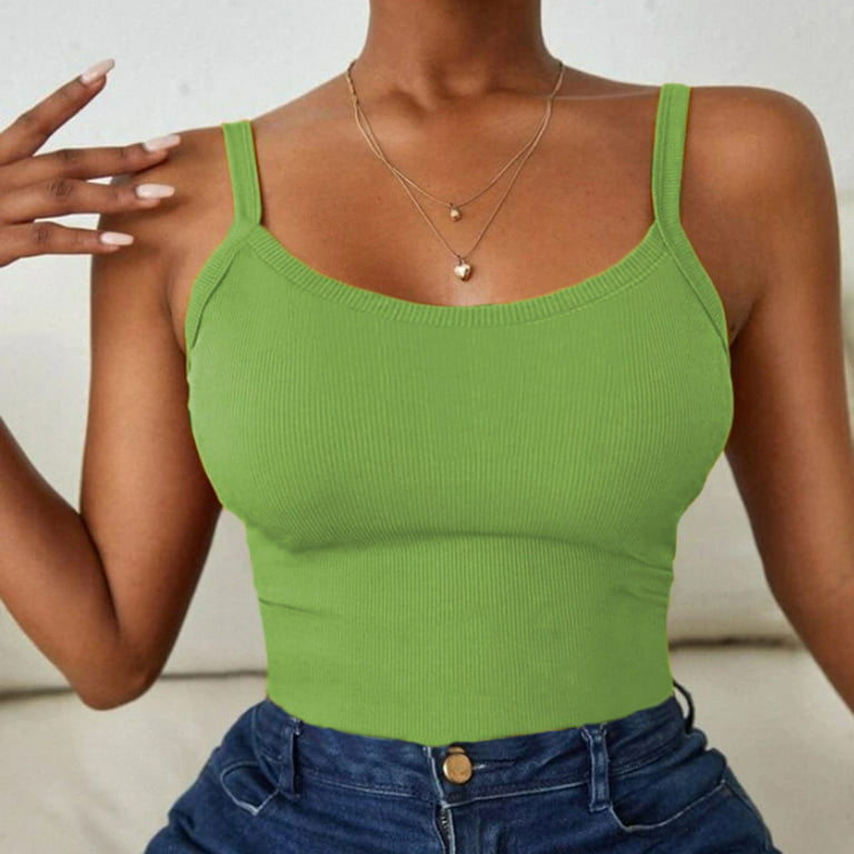 PMUYBHF Lace Tank Top Y2K Set Camisole Tops for Women Built in Bra Women's  Summer Pure Color Knitted Tank Top