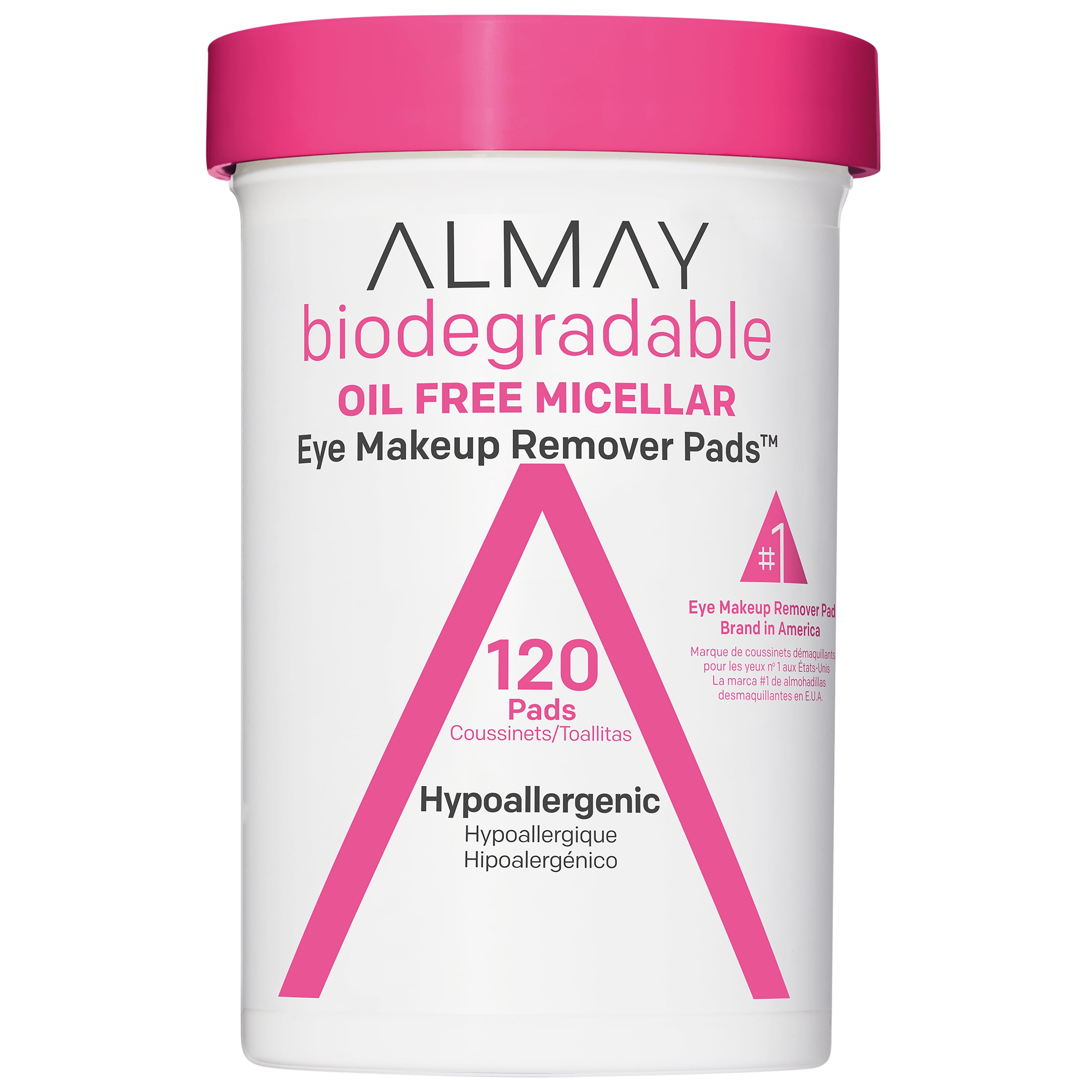 Almay Biodegradable Oil Free Micellar Eye Makeup Remover Pads, Hypoallergenic, Cruelty Free, Fragrance Free Cleansing Wipes, , 120 count