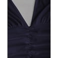 thumbnail image 3 of Black Knit & Woven Patchwork V-Neck Ruffle Backless Mini Dress, Ruched Waist, Elegant Vacation Casual Wear, 3 of 10