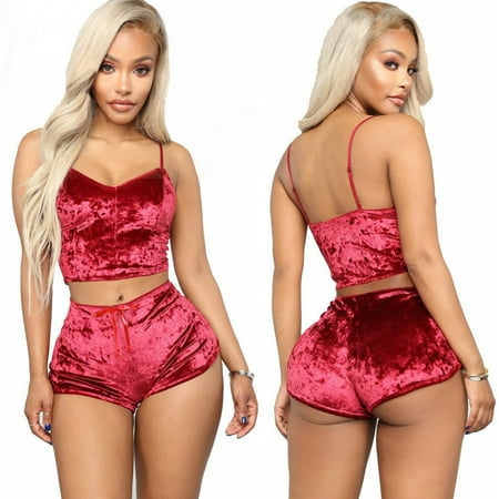 

Leutsin Workout Shorts for Women New Women Sexy Lingerie Velvet Camisole Bow Shorts Set Plus Size Bra Underwear