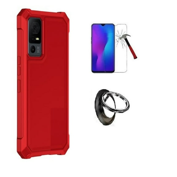 Phone Case for TCL 40XE 5G/40X 5G,  Full Body  TPU Cover Case   Ring/ Tempered Glass (Red)