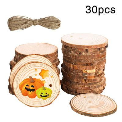 Natural Christmas Decorations KABOER 30PCS Wood Slices 6-7 cm Natural Wood Slices Drilled Hole Unfinished Log Wooden Circles for DIY Crafts Wedding Decorations Christmas Ornaments ()