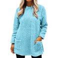thumbnail image 4 of Long Sweaters for Women Cozy Fuzzy Sweater Fleece Sherpa Pullover Fall Crewneck Sweatshirt With Pocket Blue 3XL, 4 of 6
