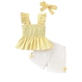 thumbnail image 4 of SGMVNU Girls Summer 2 Piece Outfits Sleeveless Smocked Tank Tops and Cute Bowknot Shorts and a Bow Hairband Size 3-4 Years, Yellow, 4 of 4