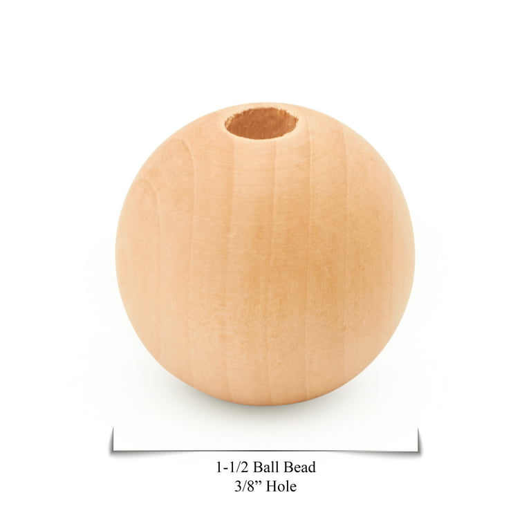 Unfinished Wooden Ball Beads 1-1/4 inch, 3/8-inch Hole, Pack of 25 Large  Wooden Beads for Crafts, Macrame Beads, by Woodpeckers 