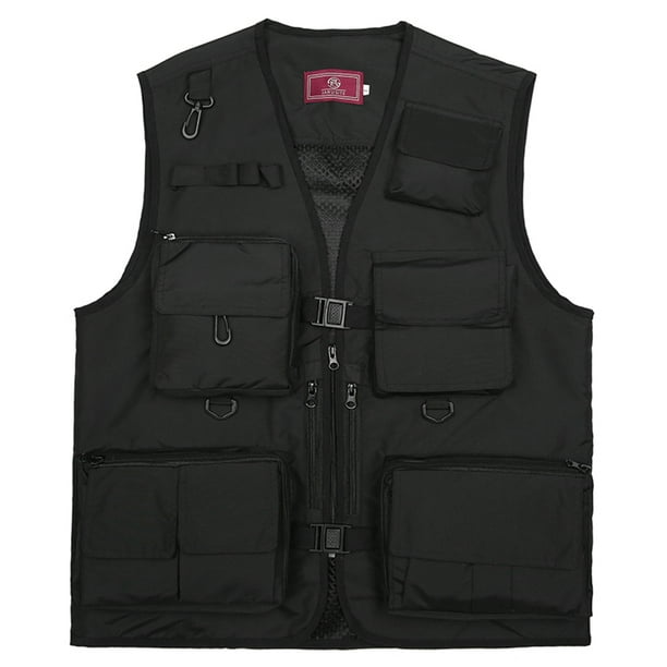 Fishing Photography Vest Summer Multi Pockets Mesh Jackets Quick Dry Black- XXL 
