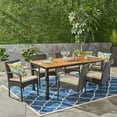 thumbnail image 2 of Maximus Outdoor 7 Piece Acacia Wood Dining Set with Wicker Chairs, Teak Finish, 2 of 9