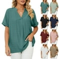 thumbnail image 2 of Thin V-neck Leisure Pullover Solid Color Loose Shirt Women's Blouse, 2 of 9