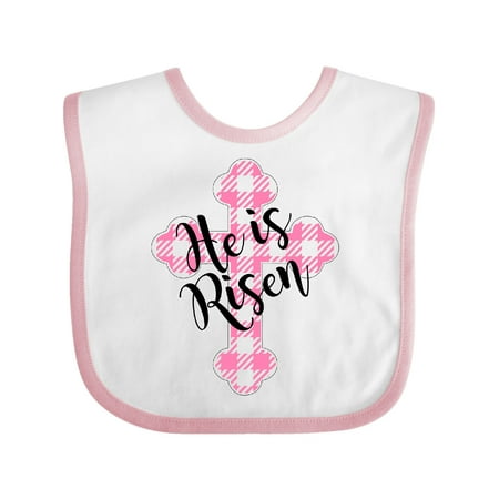 

Inktastic He is Risen Pink Plaid Cross Gift Baby Boy or Baby Girl Bib
