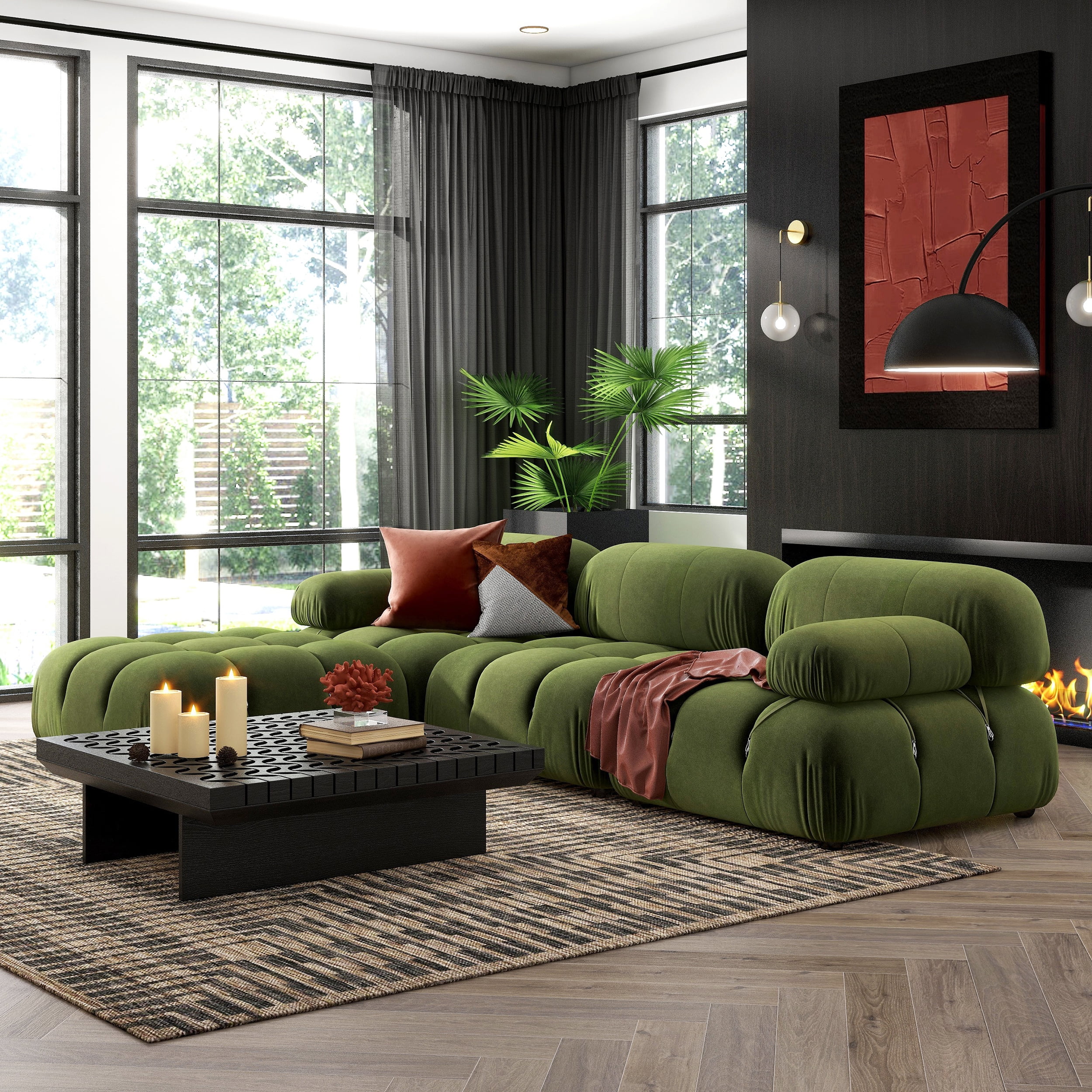 Marcel 36" Bubble Modular Modern Cocktail Ottoman Olive Green