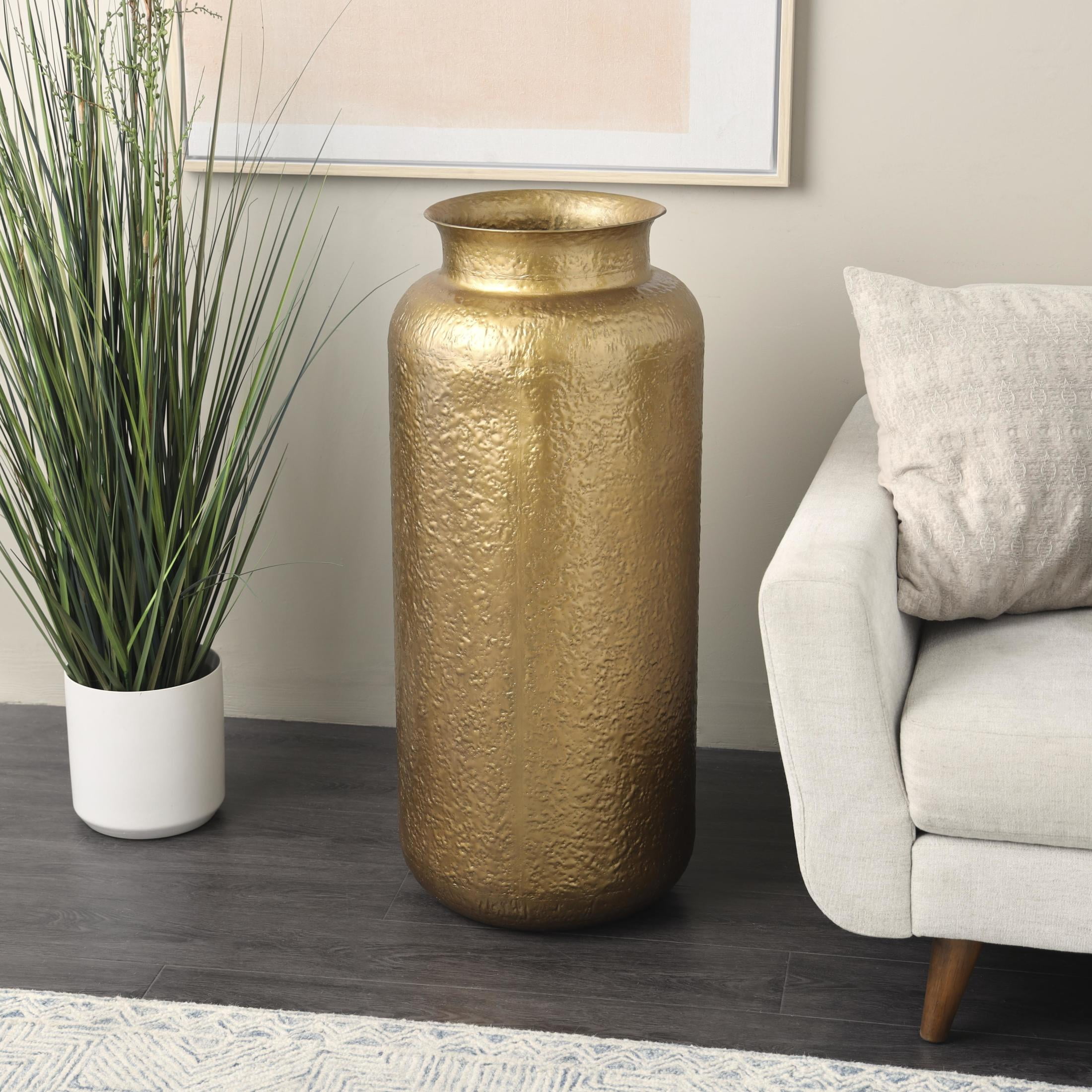 DecMode 36" Tall Textured Hammered Floor Gold Metal Vase