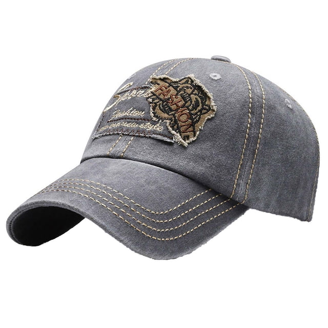 PMVFHDE Unisex Washed Retro Distressed Letter Patch Style Baseball Cap Curved Brim Hat For Men And Women Light Gray