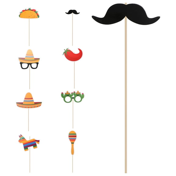 GOOHOCHY Multi Colored Mexican Carnival Party Photo Props Made of Paper and Wood for Decoration 9 Pcs