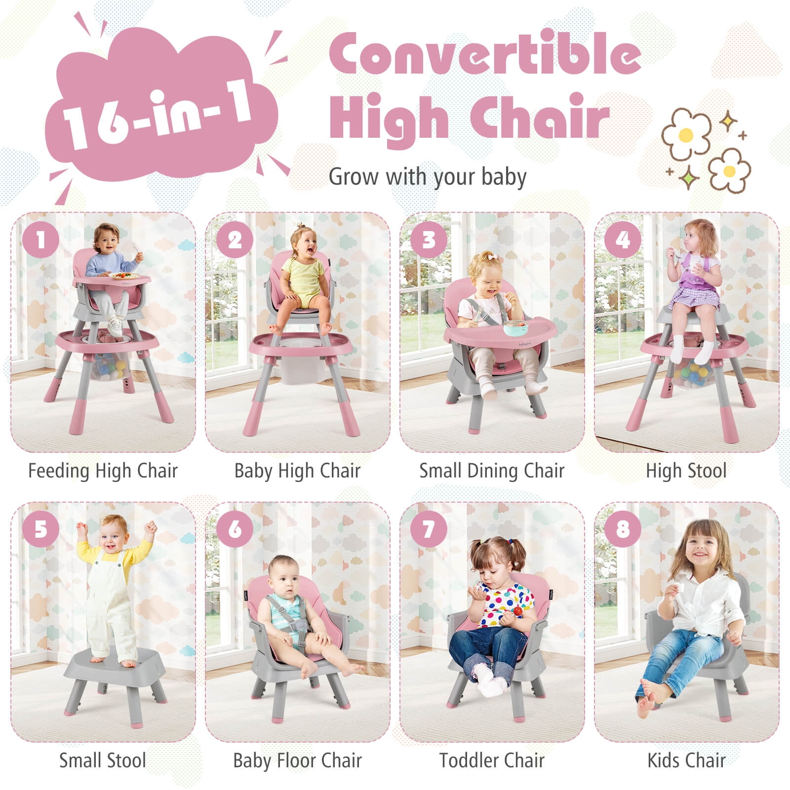 Infans 16-in-1 Baby High Chair with Activity Center Booster Seat Building Block Table