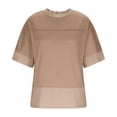 thumbnail image 5 of Htigea Womens Crew Neck Short Sleeve Tops Casual Loose Fit T Shirts Color Block Summer Basic Tee Blouses Khaki L, 5 of 9