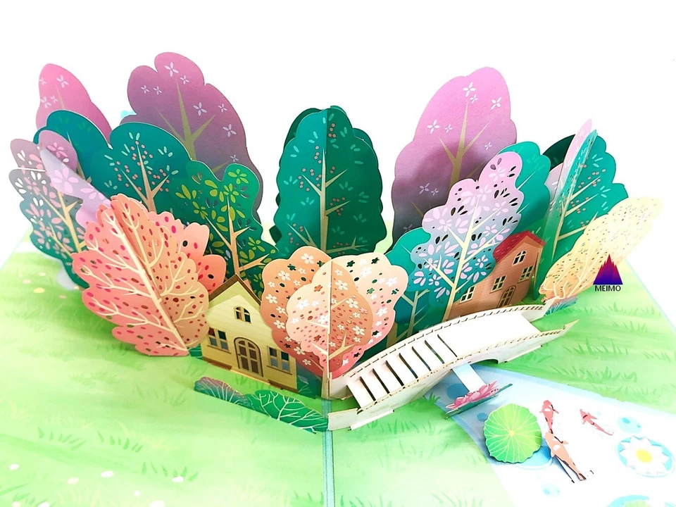 PURELY- 3D Pop Up Greeting Card Seasons Yard Garden Nature Birthday Mom Thank You Spring