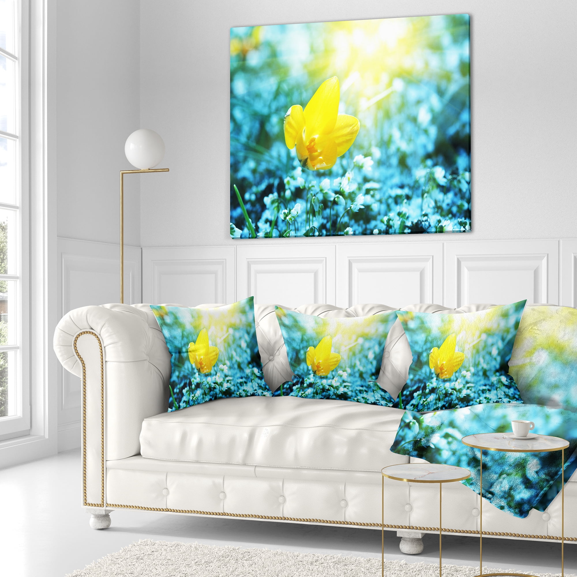 Designart Beautiful Yellow Spring Flower - Floral Throw Pillow - 16x16