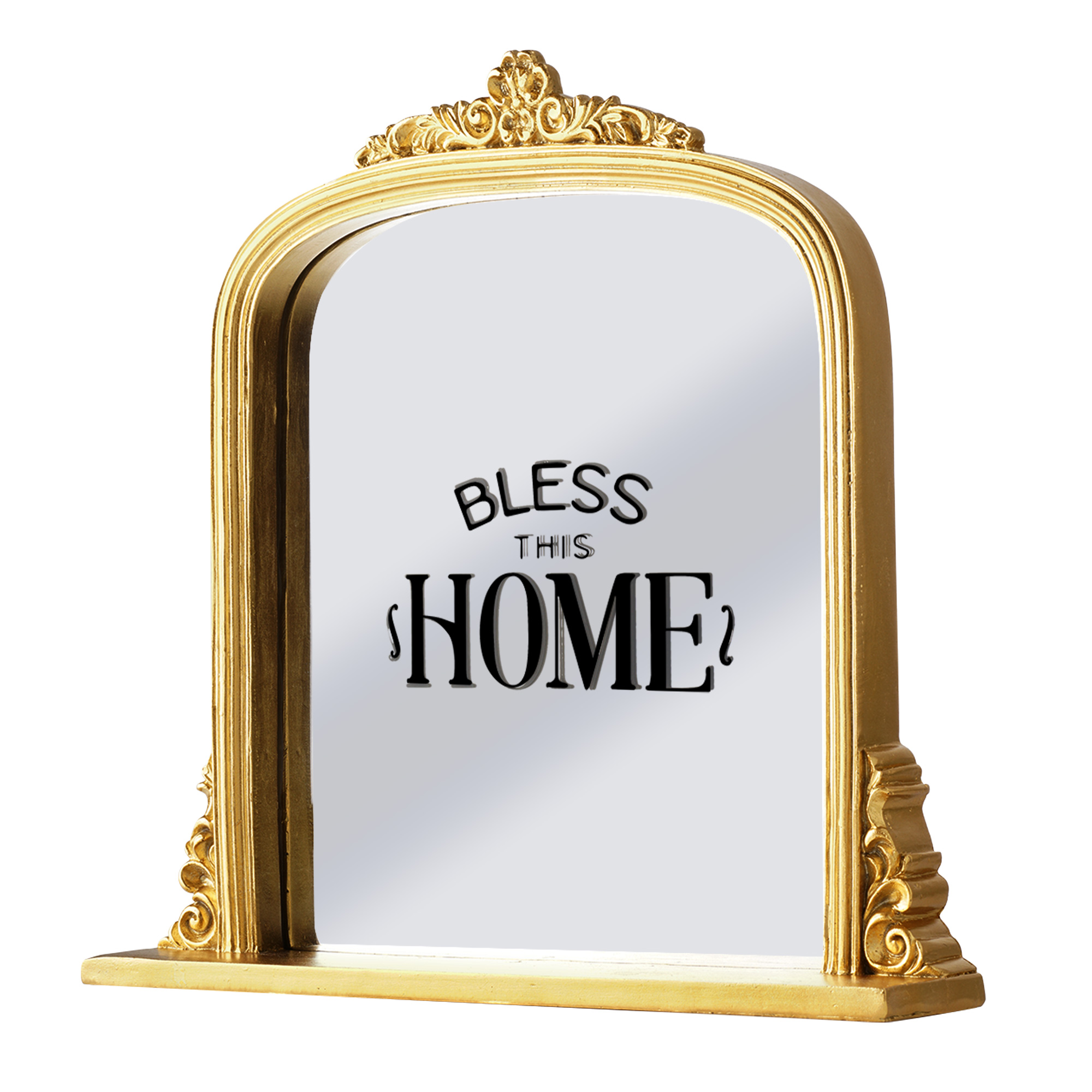 Crystal Art Gallery Round Top Vintage Standing Sign Mirror Gold Color Resin Frame 12 inch x 12.5 inch Size: 12 inch