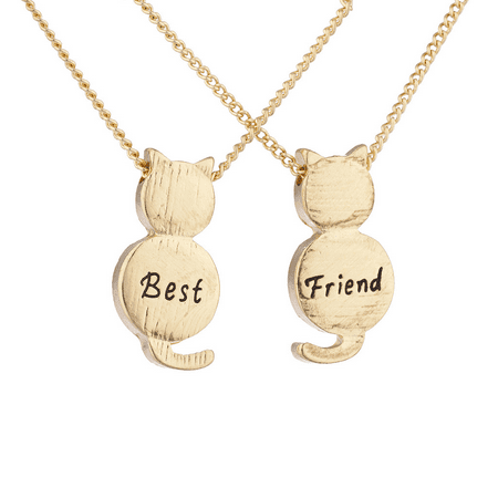 Lux Accessories Goldtone Best Friend BFF Engraved Cat Novelty BFF Necklace for