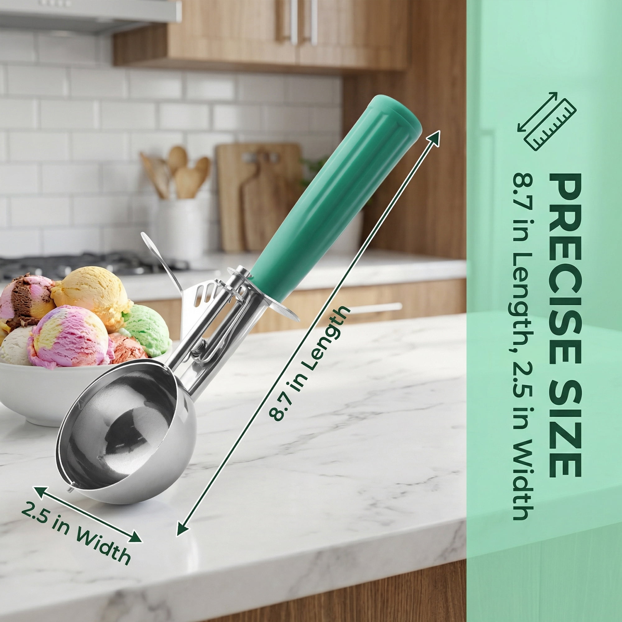 Unique Bargains Stainless Steel Ice Cream Scoop Green 8.7in