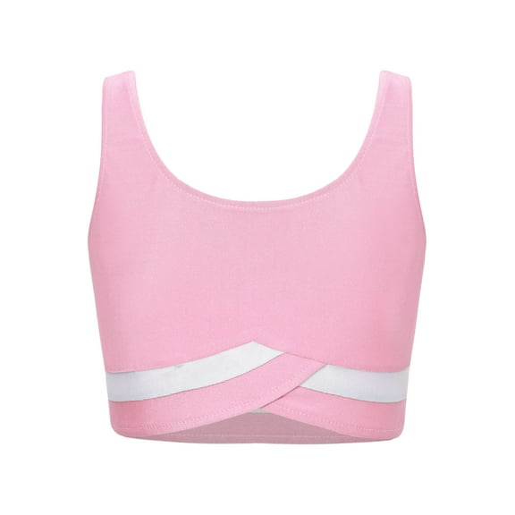Hansber Kids Girls Sleeveless Dance Crop Top Sports Bra Athletic Ballet Gymnastics T-Shirt Activewear Pink 12