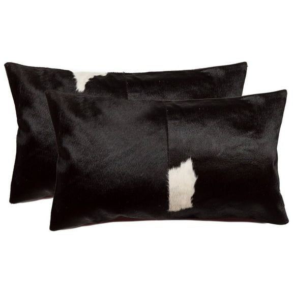 12" x 20" x 5" Black And White Cowhide  Pillow 2 Pack