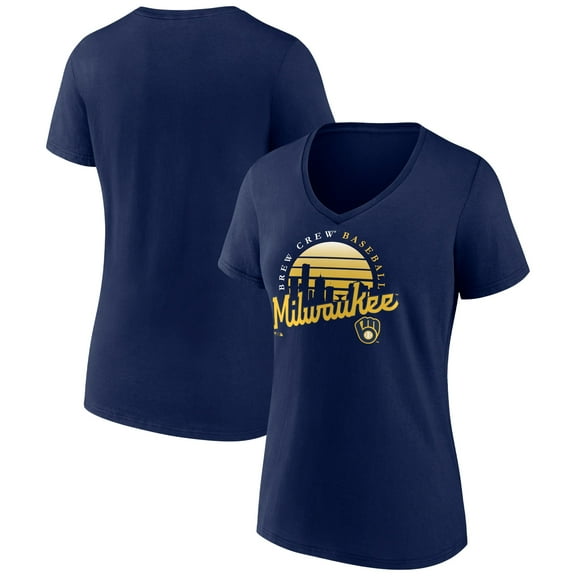 Women's Navy Milwaukee Brewers One Champion V-Neck T-Shirt