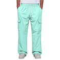 thumbnail image 2 of Men Straight Leg Cargo Pants Drawstring Elastic Waist Multi Pockets Casual Work Trousers Solid Polyester Relaxed Fit Long Pants Blue L, 2 of 7
