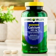 Spring Valley Rapid-Release Calcium Dietary Supplement, Softgel Capsules, Bone Health, 600 mg, 120 Count