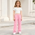 thumbnail image 5 of Girls Cargo Pants Wide Leg Sweatpants Baggy Casual Athletic Pants Elastic High Waist Joggers with Multi Pockets Pink 150, 5 of 9