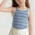 thumbnail image 3 of Fengqque Girls Tank Tops Sleeveless Undershirt Kids Striped Print Shirt Casual Crew Neck Slim Fit Tee Blue 12-13 Years, 3 of 9