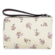 Coach Womens Small Corner Zip Wristlet with Floral Print (Chalk Multi)
