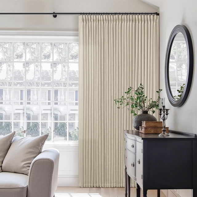 Cortinas TWODRAPES de lino beige con pliegue pinzado, 102 x 244 cm, 2 paneles