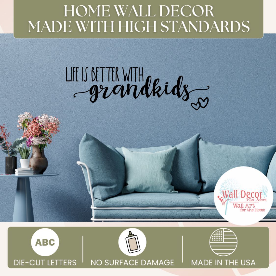 Life is Better with Grandkids Wall Decals Quotes - Removable Vinyl Wall Art Sticker - Grandkids Wall Decor Quote - Vinyl Lettering Decor - Family Quotes Wall Decor, 36x11-Inch, Black