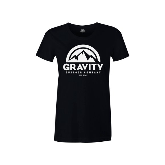 Gravity Outdoor Co. T-Shirt à Manches Courtes pour Femmes Fabriqué aux USA - Logo Blanc - Noir - m