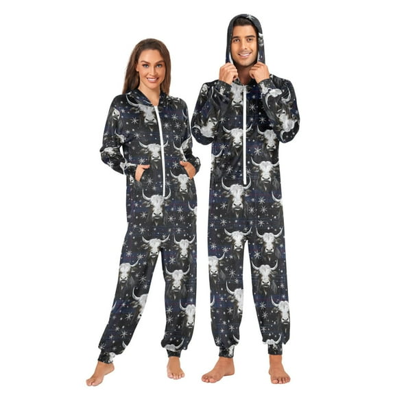 joogoo Christmas Snow Cow Checkered Unisex Adults Onesies Pajamas Jumpsuits L