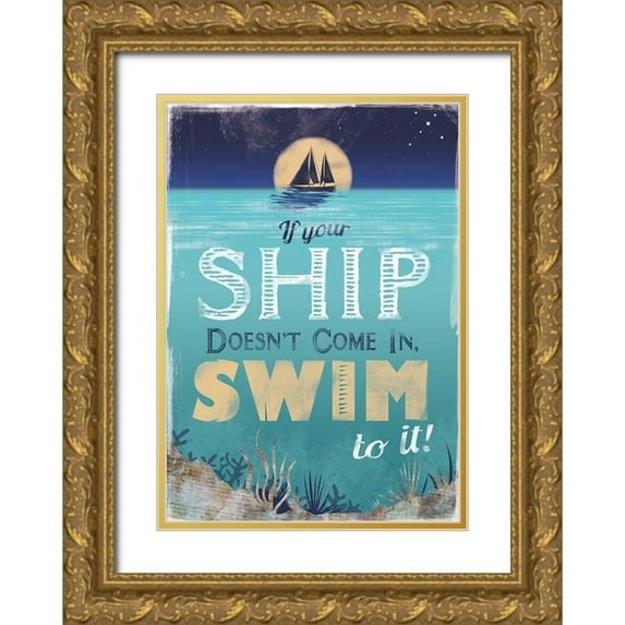 JMB Designs 24x32 Gold Ornate Wood Framed with Double Matting Museum Art Print Titled - Swim to Your Ship