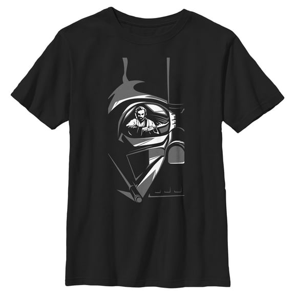 Boy's Star Wars: Obi-Wan Kenobi Darth Vader Helmet Reflection with Obi-Wan Graphic Tee Black Small