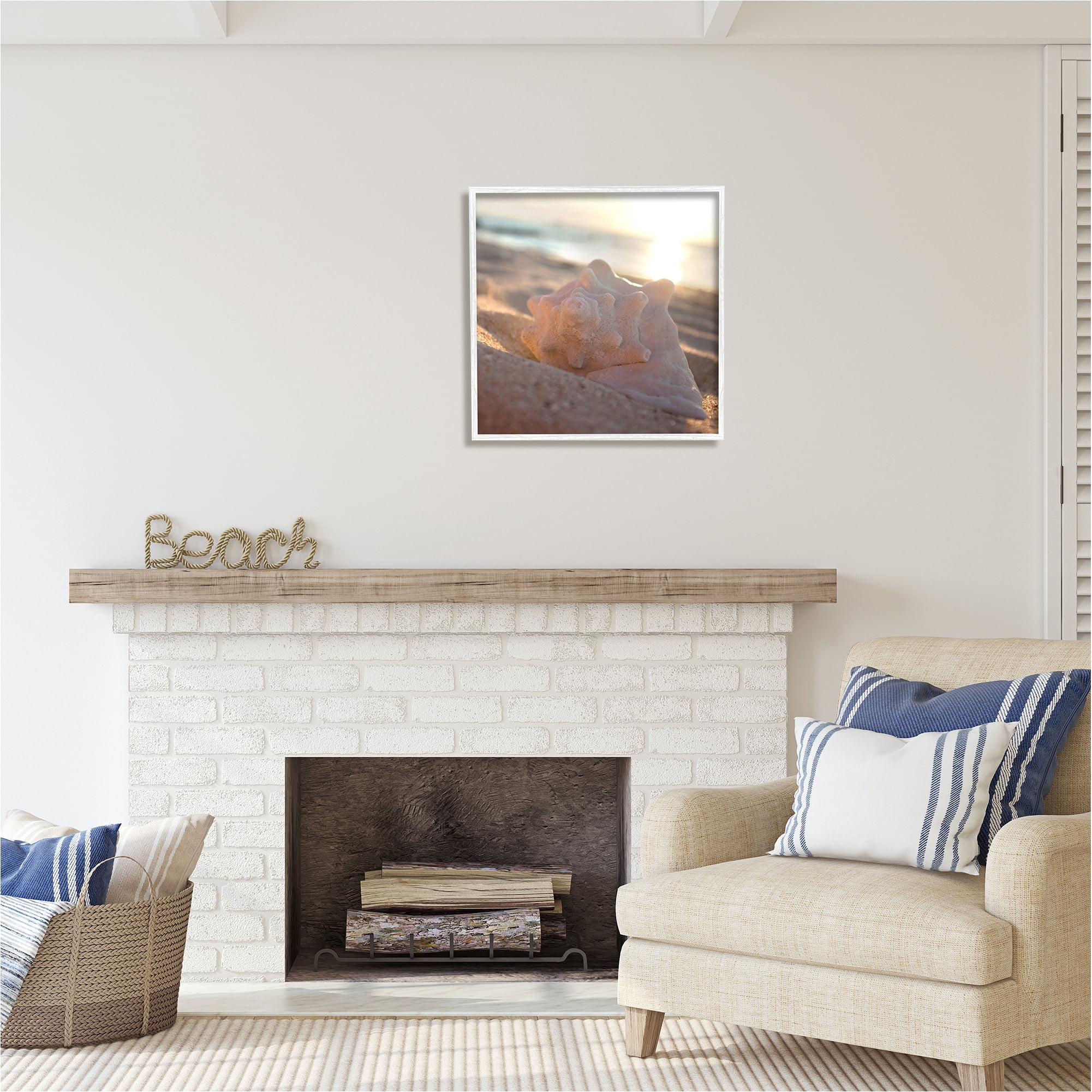Stupell Industries Sunlit Conch Shell Nature Photography White Framed Art Print Wall Art, 24 x 24