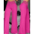 thumbnail image 3 of Pantalones acampanados lisos elegantes para mujer, pantalones de pierna ancha de cintura alta de malla transparente entrecruzada, ropa de calle informal para oficina, pantalones de trabajo para mujer, 3 of 5
