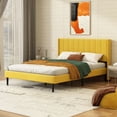 thumbnail image 1 of Unizone Modern Upholstered Wingback Platform Bed Frame with Headboard, Full, Yellow Velvet, 1 of 12