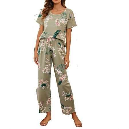 

Womens Pajama Sets Pant Sets Short Sleeve Sleepwear Multicolor XS