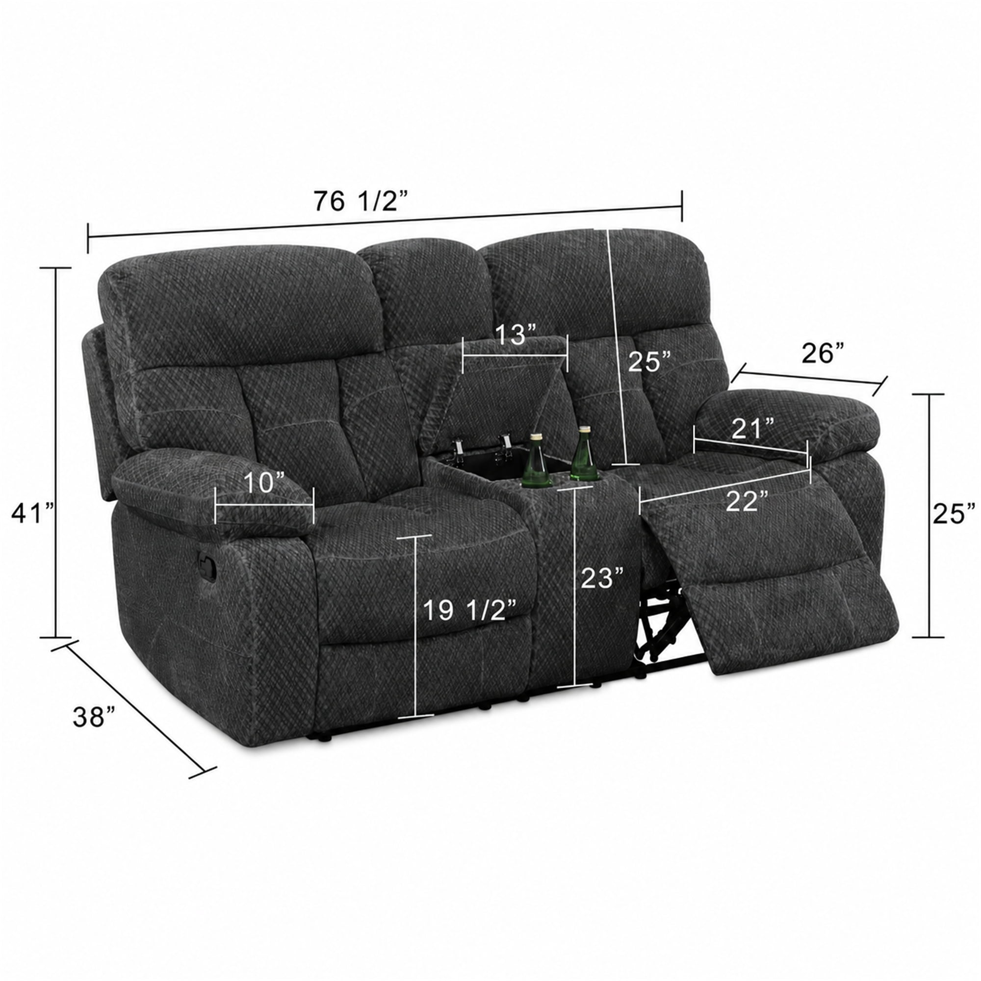 Aukfa 3-Piece Recliner Sofa Set - 77" Loveseat Recliner w/ Cupholder Console for Living Room, Microfiber, Gray
