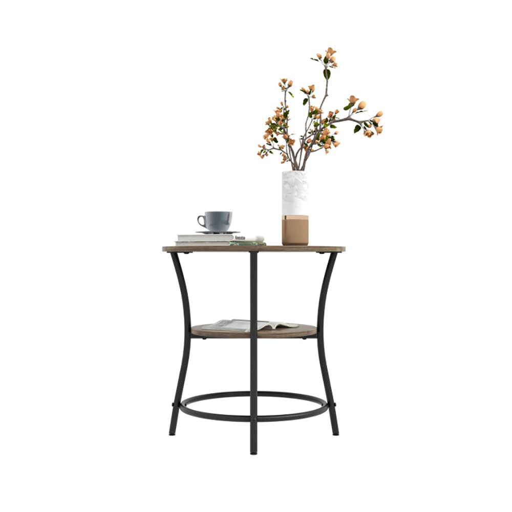 Finihen End Table, 2-Tier Round End Table with Open Storage Shelf and Sturdy Metal Frame, Sofa Side Table, Bed Side Table, for Living Room, Bedroom, Natural Finihen End Table, 2-Tier Round End Table with Open Storage Shelf and Sturdy Metal Frame, Sofa Side Table, Bed Side Table, for Living Room, Bedroom, Natural