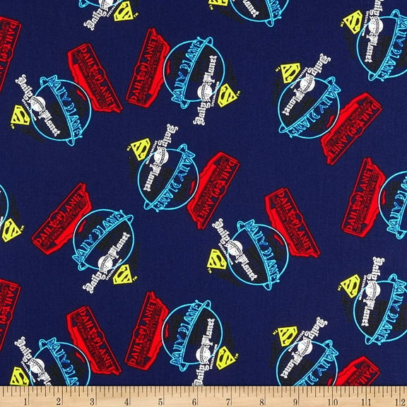 DC Comics Superman Daily Planet in Navy 100% Cotton Fabric Sold by the Yard