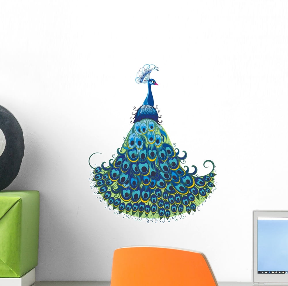 Peacock Wall Decal Sticker by Wallmonkeys Vinyl Peel and Stick Graphic for Girls (12 in H x 10