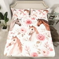 thumbnail image 2 of Manfei Western Cowgirl Twin Sheet Sets,Rustic Flower Floral Twin Fitted Sheet,Country Farmhouse Horse Flat Sheet For Kids Girls,Microfiber Bedroom Decor,3-Piece, 2 of 7